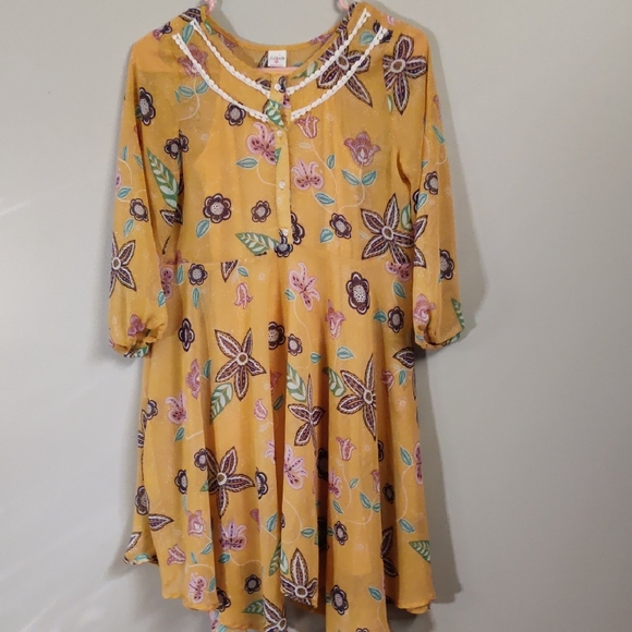 Fab kids Yellow Floral Long Sleeved Sheer Dress With Yellow Slip Size XXL - Picture 1 of 2